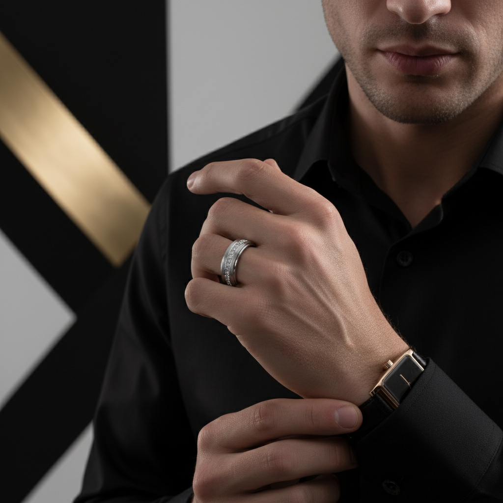 8mm Men's Tungsten Carbide Wedding Band-Black Diamonds New York