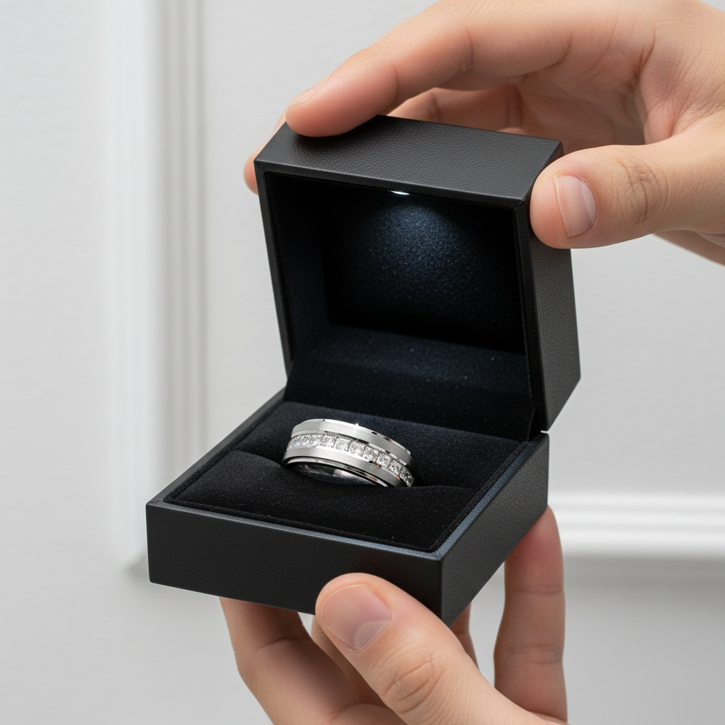 8mm Men's Tungsten Carbide Wedding Band-Black Diamonds New York