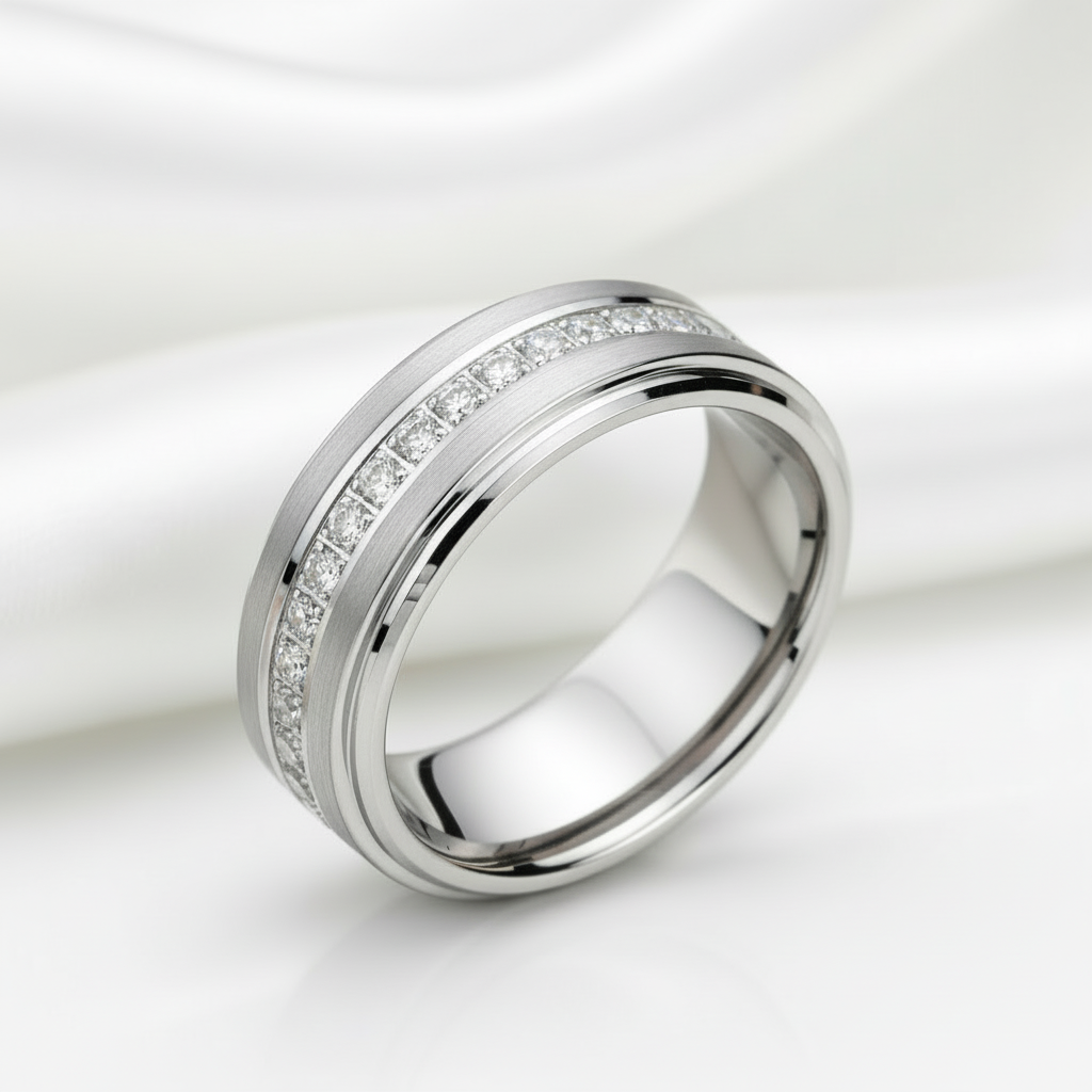 8mm Men's Tungsten Carbide Wedding Band-Black Diamonds New York