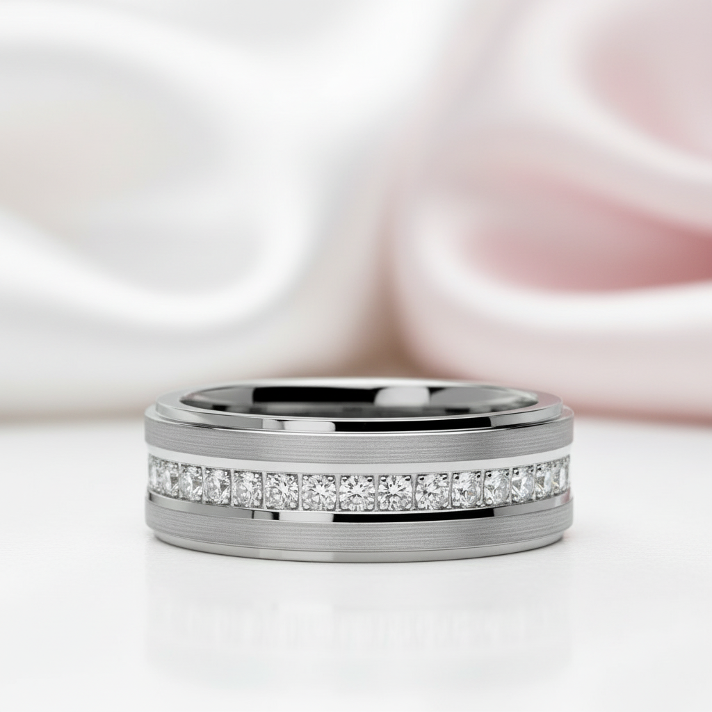 8mm Men's Tungsten Carbide Wedding Band-Black Diamonds New York