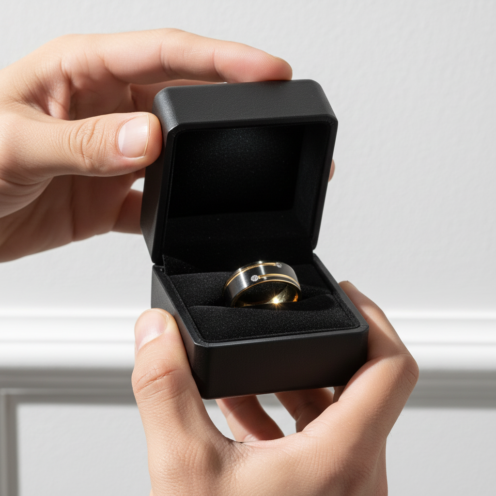 Men's Tungsten Carbide Black and Gold 8mm Wedding Band-Black Diamonds New York