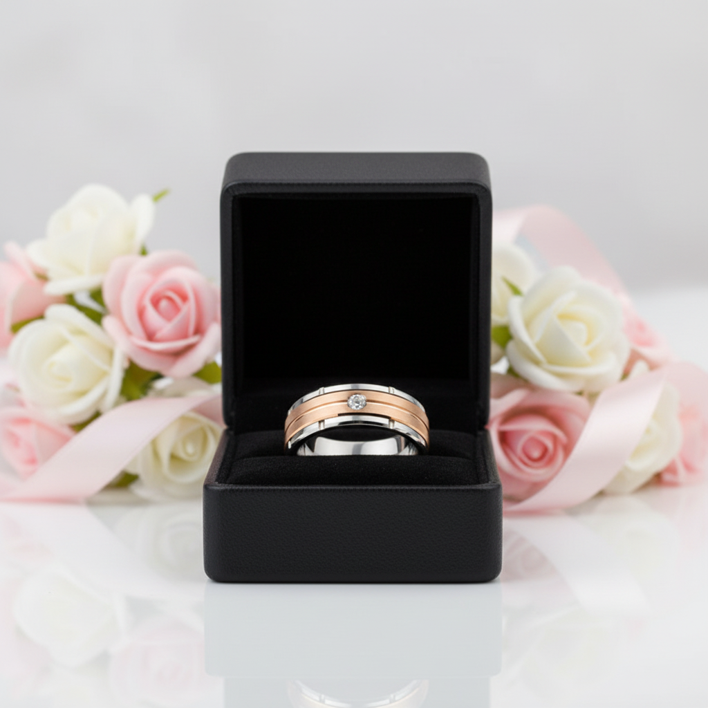 Two-Tone Men's Tungsten Carbide Wedding Band with Diamond Option-Black Diamonds New York