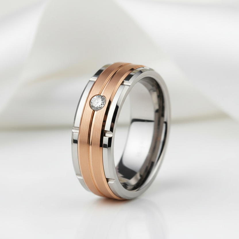 Two-Tone Men's Tungsten Carbide Wedding Band with Diamond Option-Black Diamonds New York