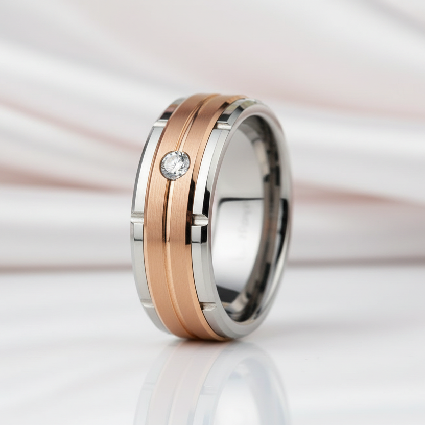 Two-Tone Men's Tungsten Carbide Wedding Band with Diamond Option-Black Diamonds New York
