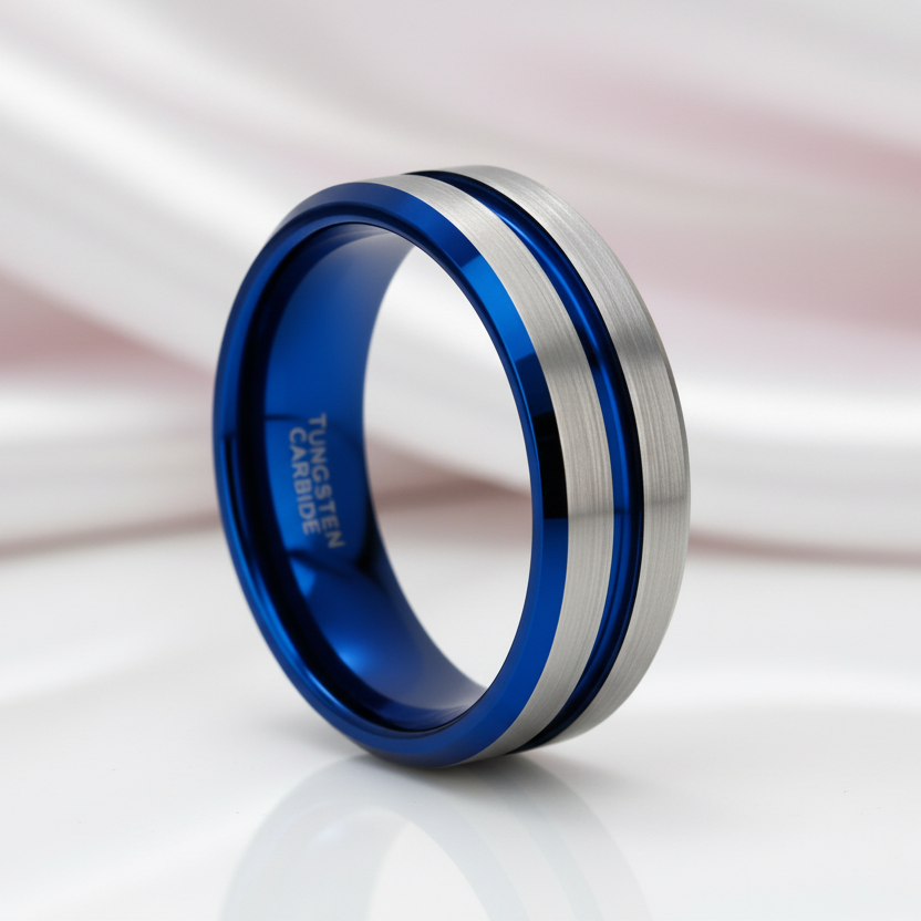 Men's Tungsten Carbide Groove Wedding Band-Black Diamonds New York