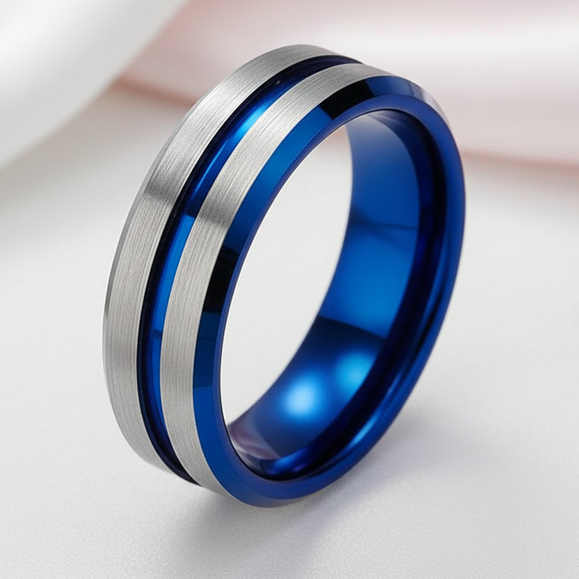 Men's Tungsten Carbide Groove Wedding Band-Black Diamonds New York