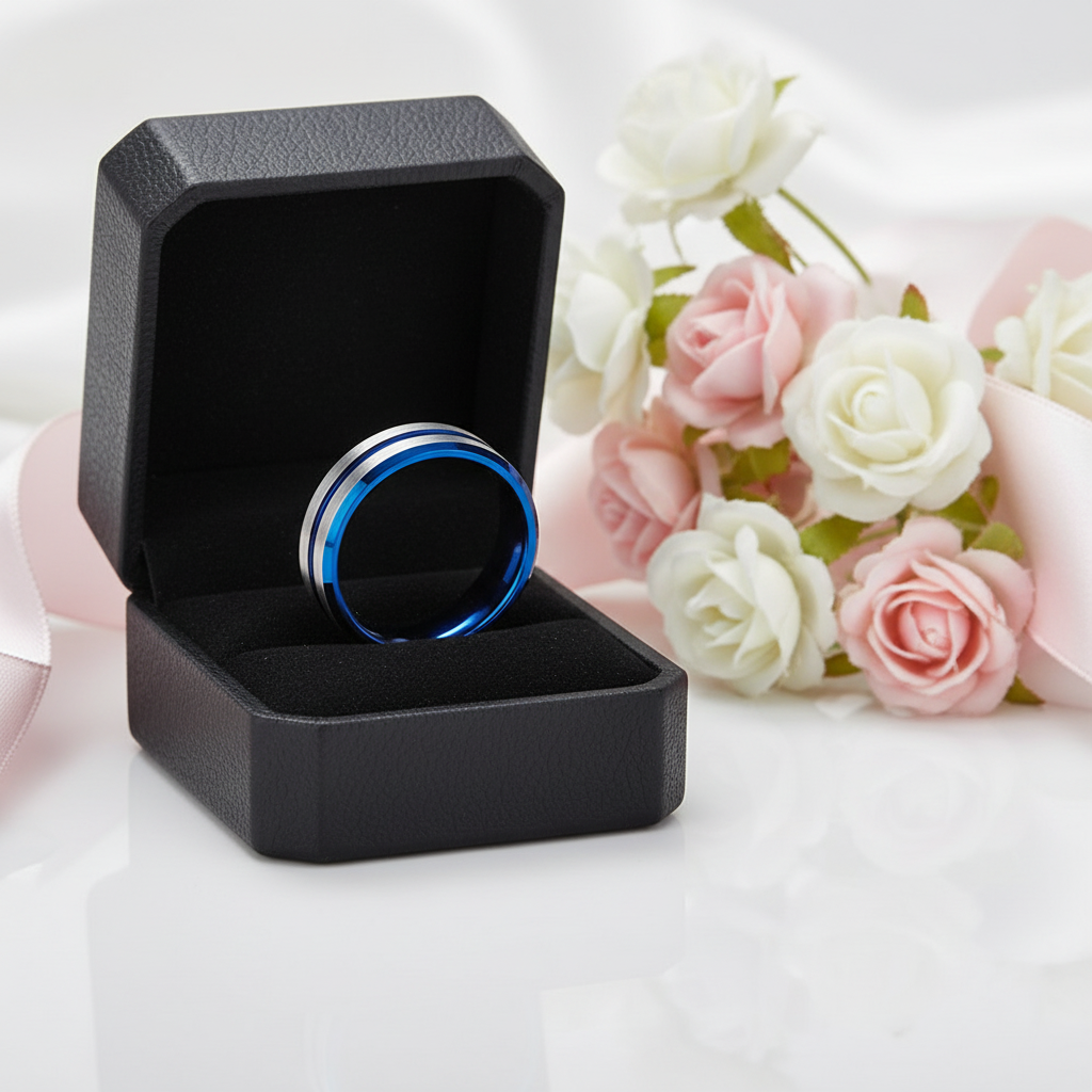 Men's Tungsten Carbide Groove Wedding Band-Black Diamonds New York