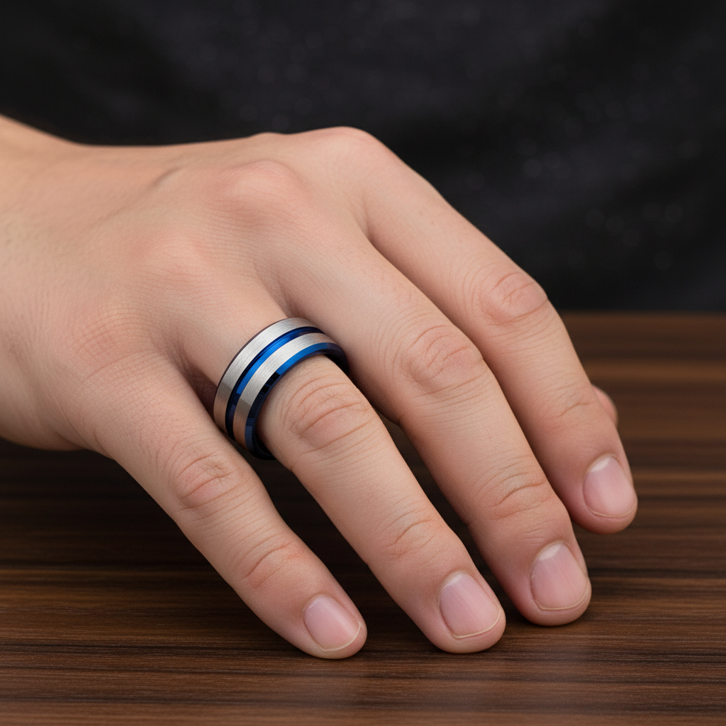 Men's Tungsten Carbide Groove Wedding Band-Black Diamonds New York