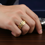 Men's Tungsten Carbide Ring 8mm Gold Brick Pattern Wedding Band-Black Diamonds New York