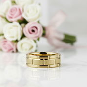 Men's Tungsten Carbide Ring 8mm Gold Brick Pattern Wedding Band-Black Diamonds New York