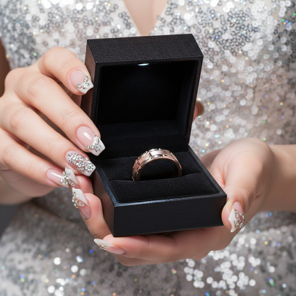 Men's Tungsten Carbide Ring 8mm Rose Gold Brick Pattern-Black Diamonds New York