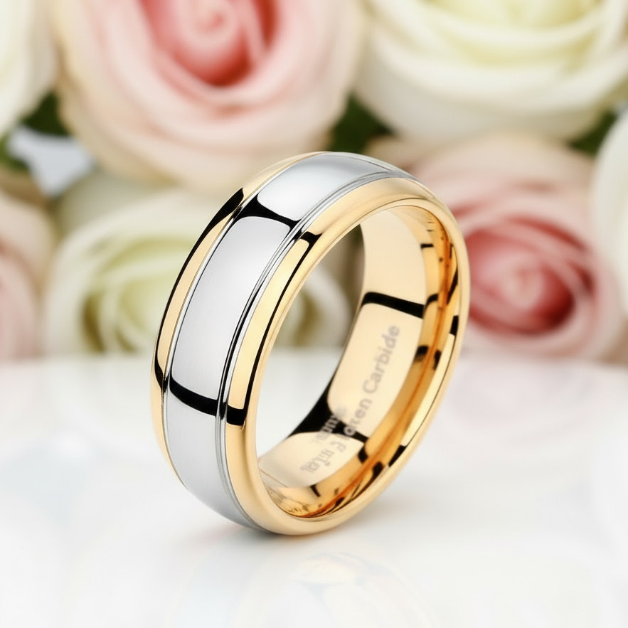 Men's Tungsten Carbide Ring 8mm Wedding Band-Black Diamonds New York