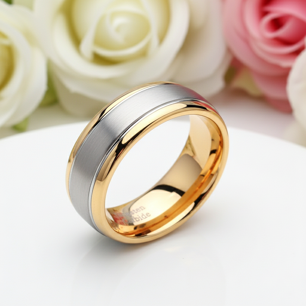 Men's Tungsten Carbide Ring 8mm Wedding Band-Black Diamonds New York