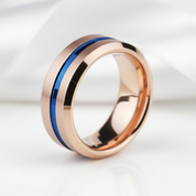 Men's Tungsten Carbide Wedding Band 8mm Rose Gold with Blue Line-Black Diamonds New York