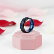 Men's Tungsten Carbide Wedding Band with Blue Line-Black Diamonds New York