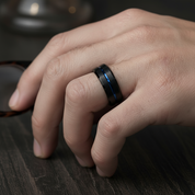 Men's Tungsten Carbide Wedding Band with Blue Line-Black Diamonds New York