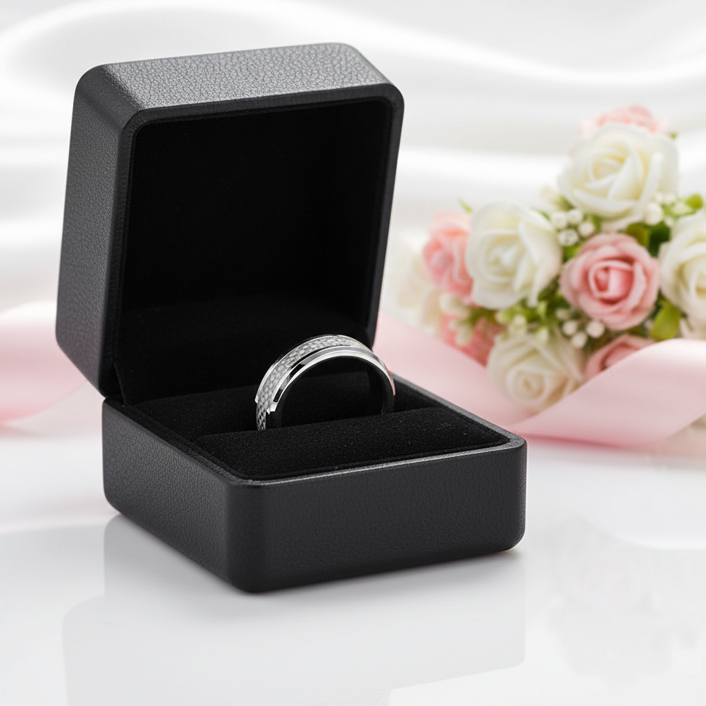 Men's Tungsten Carbide Wedding Band with Carbon Fiber Inlay-Black Diamonds New York