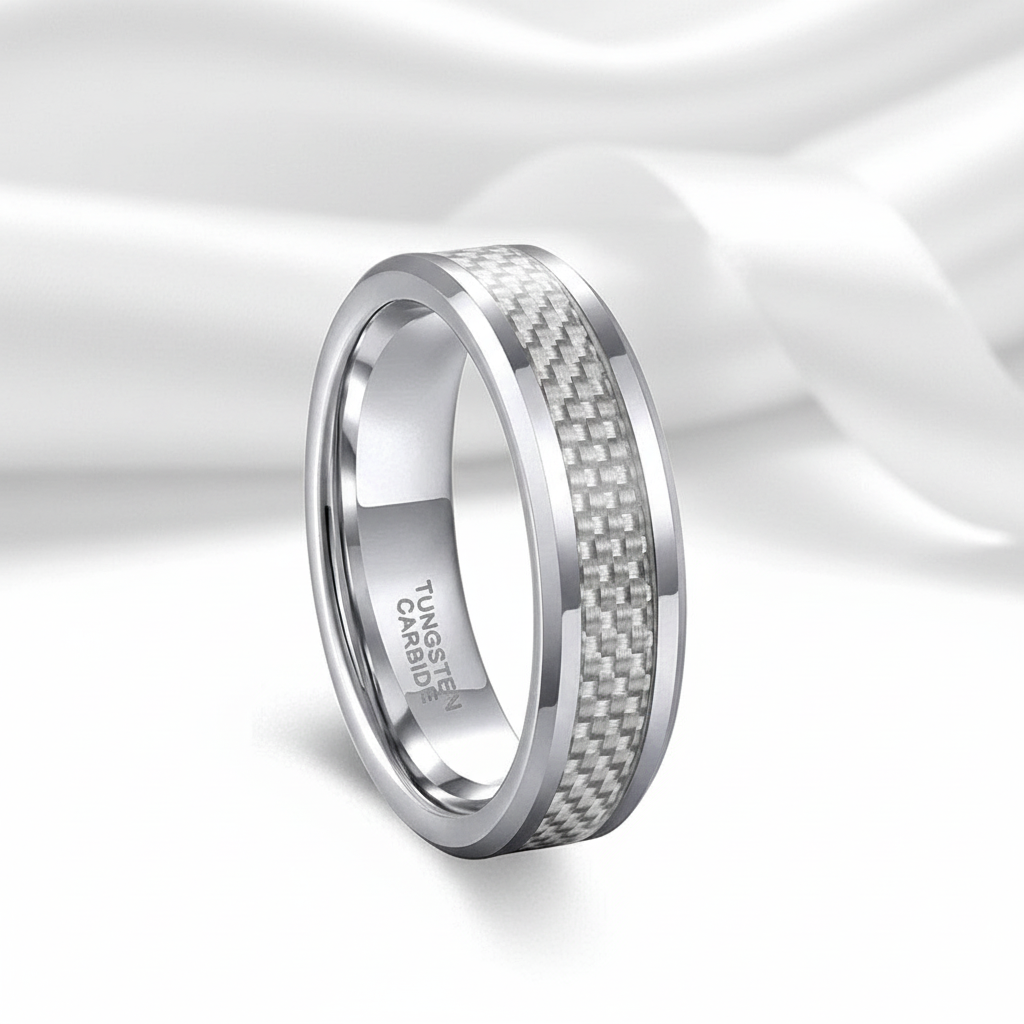 Men's Tungsten Carbide Wedding Band with Carbon Fiber Inlay-Black Diamonds New York