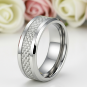 Men's Tungsten Carbide Wedding Band with Carbon Fiber Inlay-Black Diamonds New York