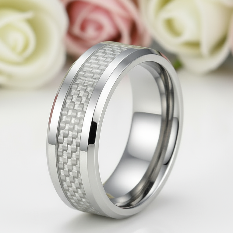 Men's Tungsten Carbide Wedding Band with Carbon Fiber Inlay-Black Diamonds New York