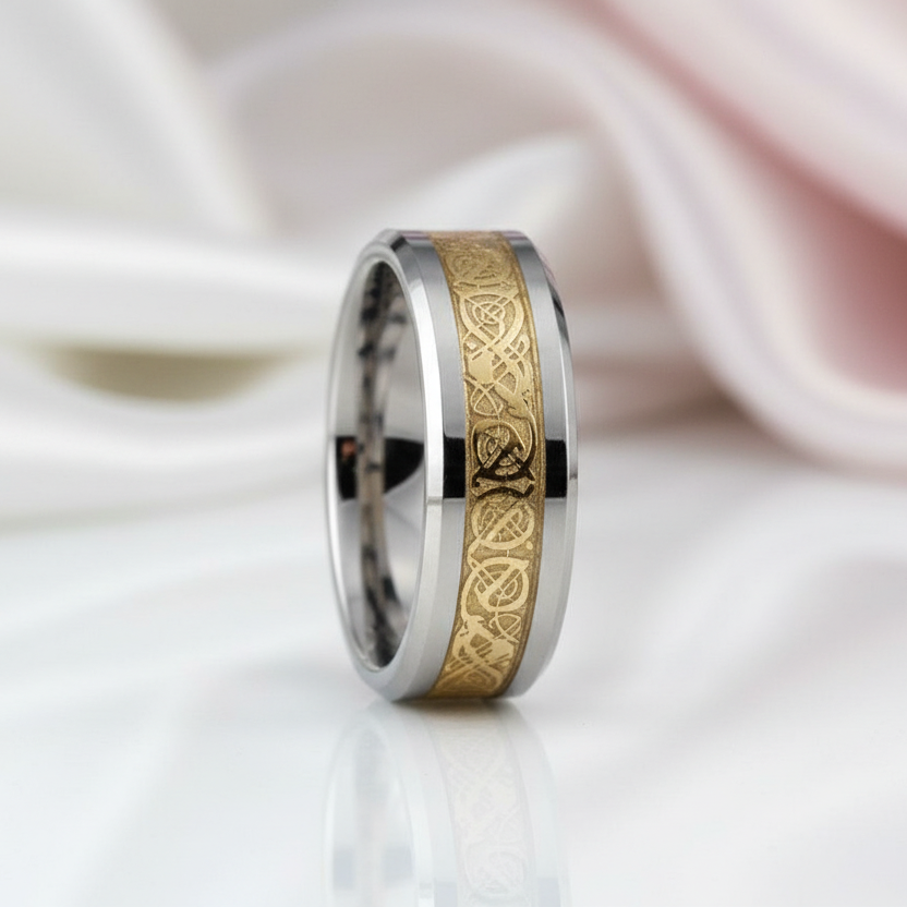 Men's Tungsten Carbide Wedding Band with Dragon Inlay-Black Diamonds New York