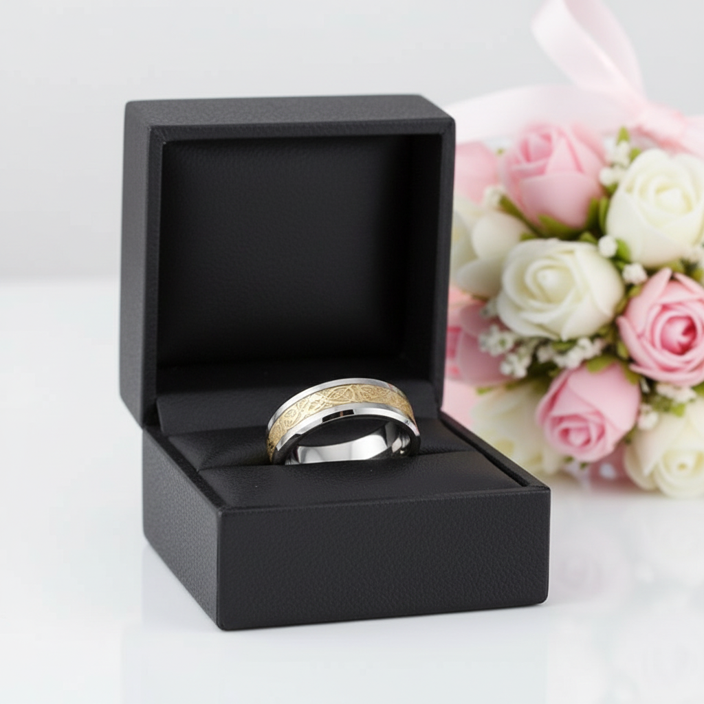 Men's Tungsten Carbide Wedding Band with Dragon Inlay-Black Diamonds New York
