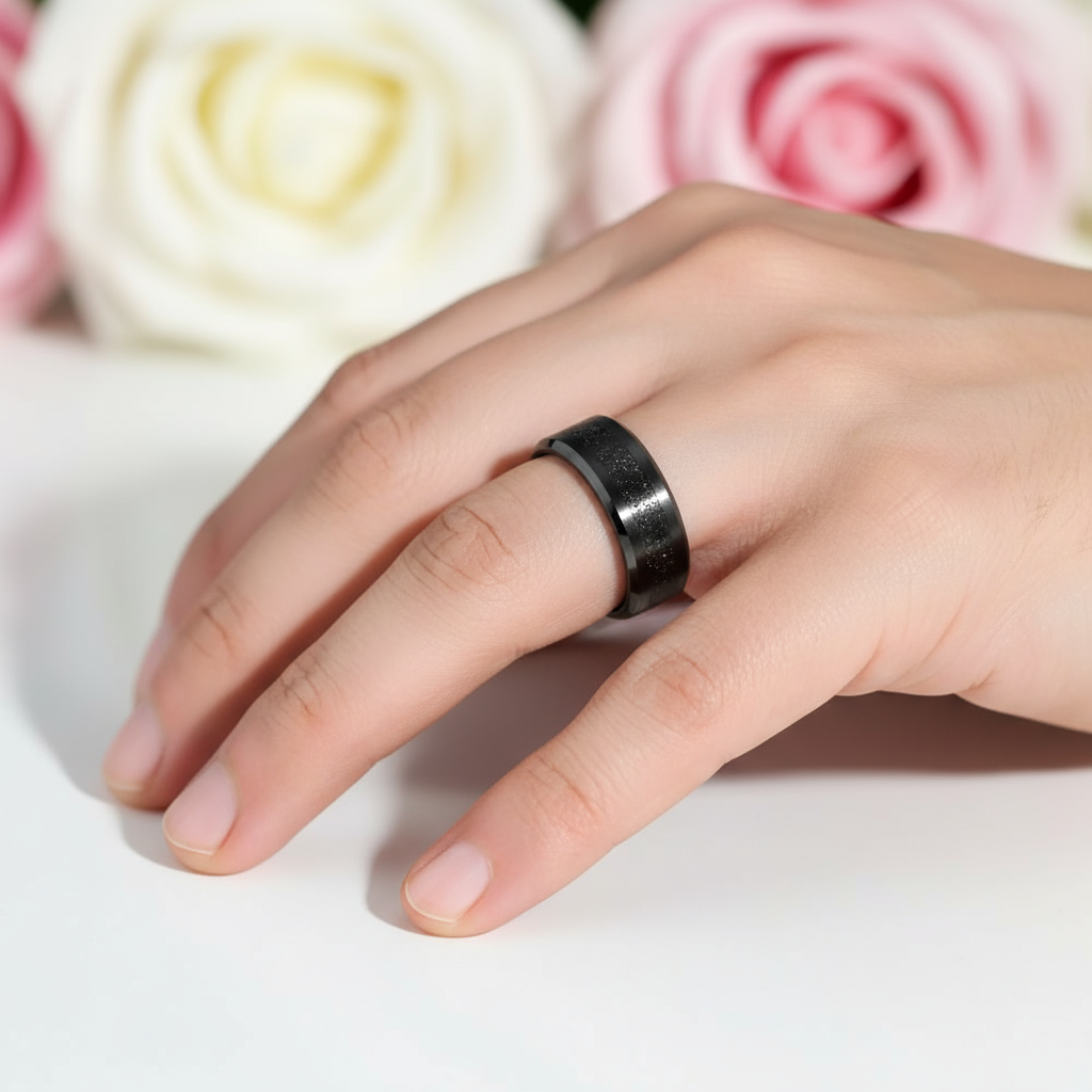 Men's Tungsten Carbide Wedding Band with Sandstone Inlay-Black Diamonds New York