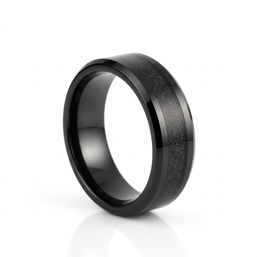 Men's Tungsten Carbide Wedding Band with Sandstone Inlay-Black Diamonds New York