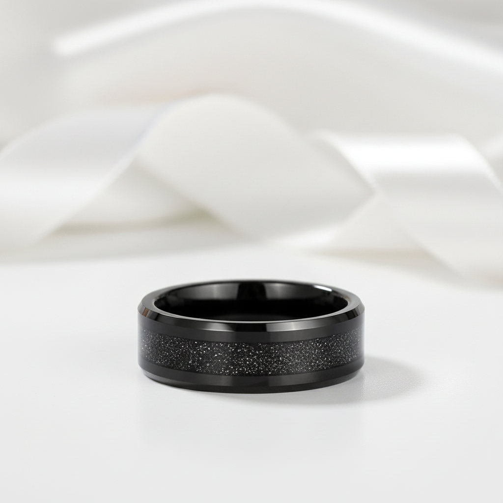 Men's Tungsten Carbide Wedding Band with Sandstone Inlay-Black Diamonds New York