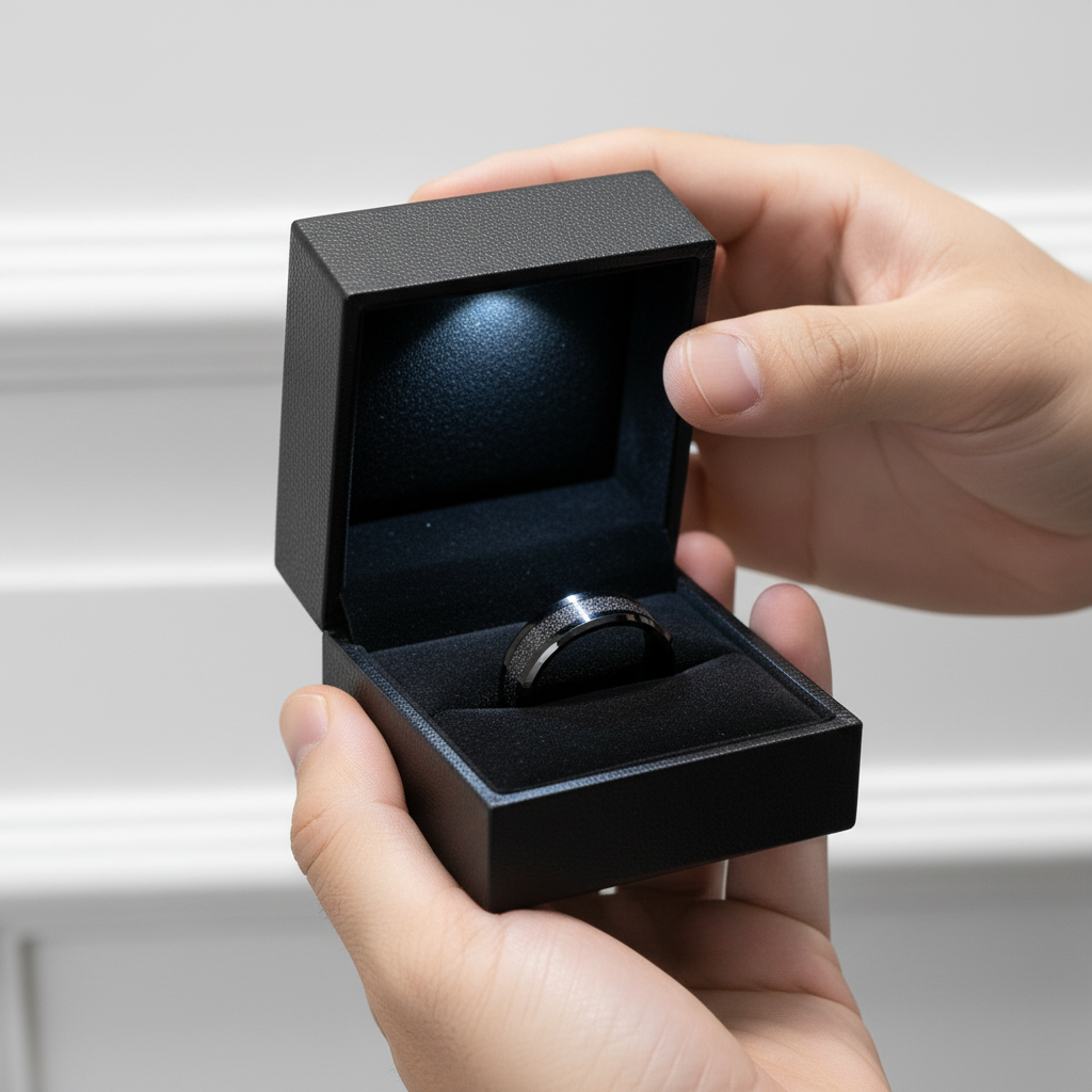 Men's Tungsten Carbide Wedding Band with Sandstone Inlay-Black Diamonds New York