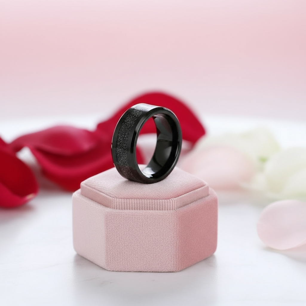 Men's Tungsten Carbide Wedding Band with Sandstone Inlay-Black Diamonds New York