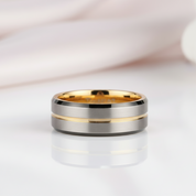 Men's Tungsten Carbide Yellow Line Wedding Band-Black Diamonds New York