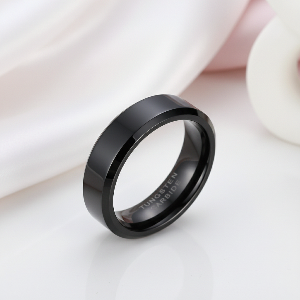 Men's Tungsten Custom Engraving Wedding Band-Black Diamonds New York