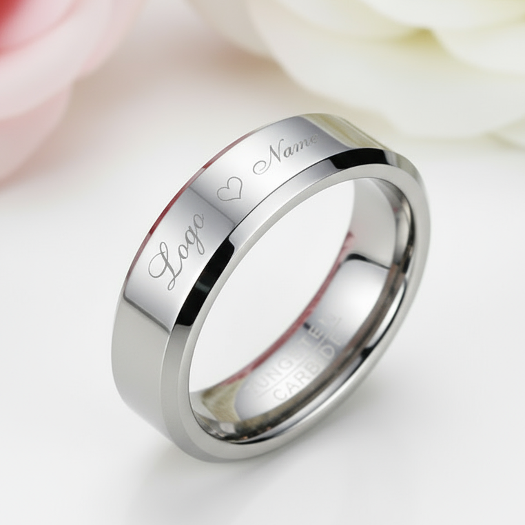 Men's Tungsten Custom Engraving Wedding Band-Black Diamonds New York