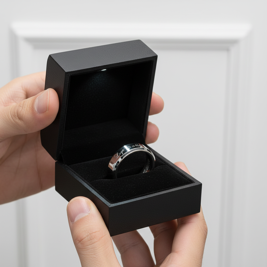 Men's Tungsten Custom Engraving Wedding Band-Black Diamonds New York