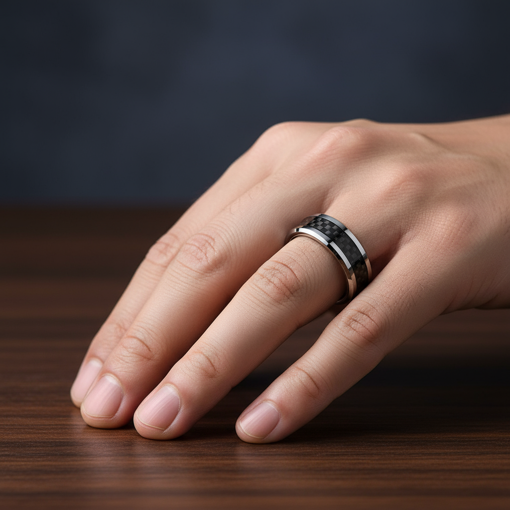 Men's Tungsten Wedding Band with Black Carbon Fiber-Black Diamonds New York