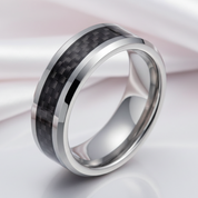 Men's Tungsten Wedding Band with Black Carbon Fiber-Black Diamonds New York