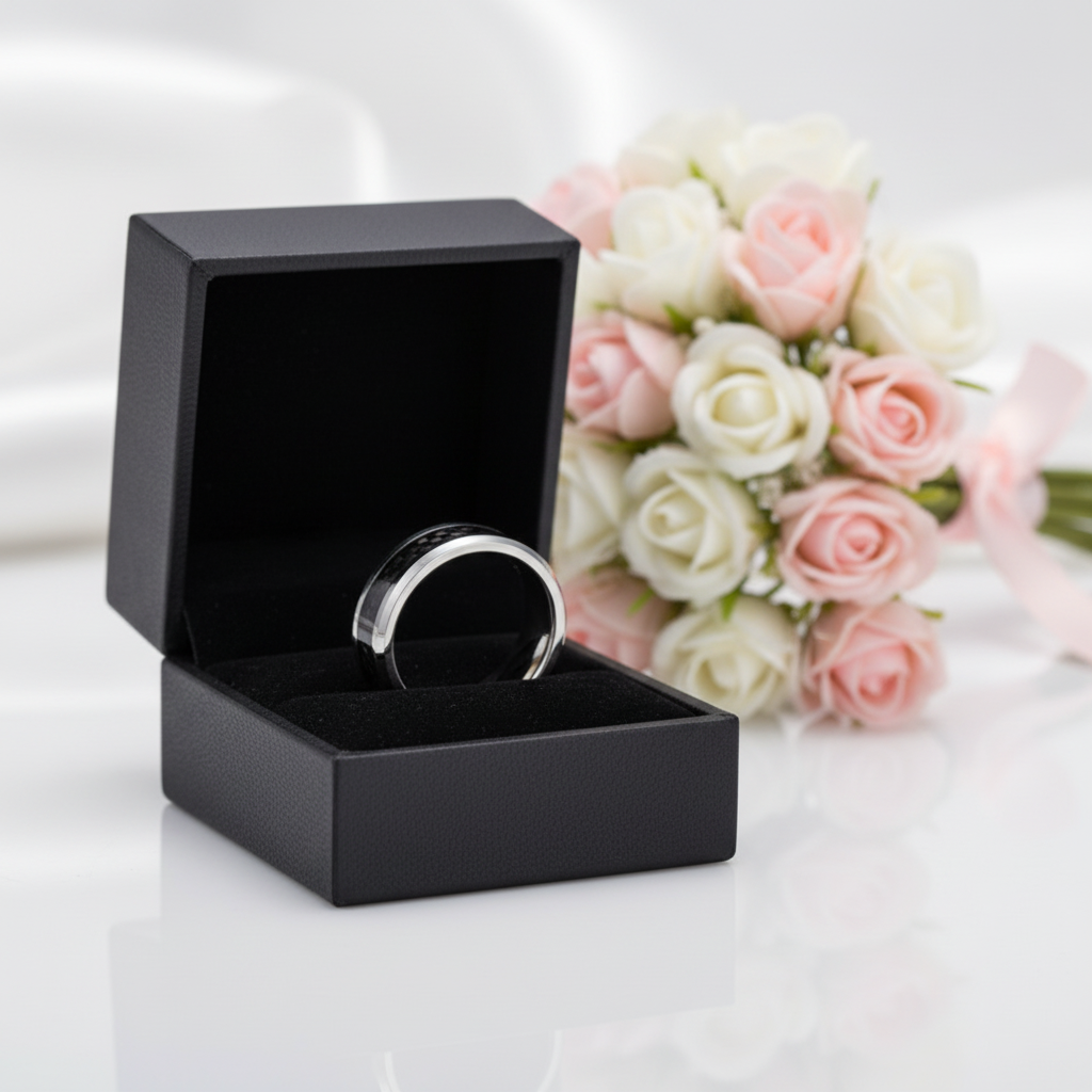 Men's Tungsten Wedding Band with Black Carbon Fiber-Black Diamonds New York
