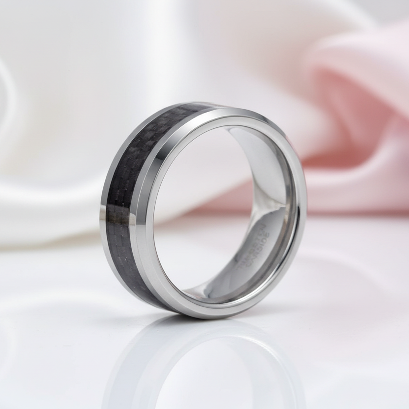 Men's Tungsten Wedding Band with Black Carbon Fiber-Black Diamonds New York