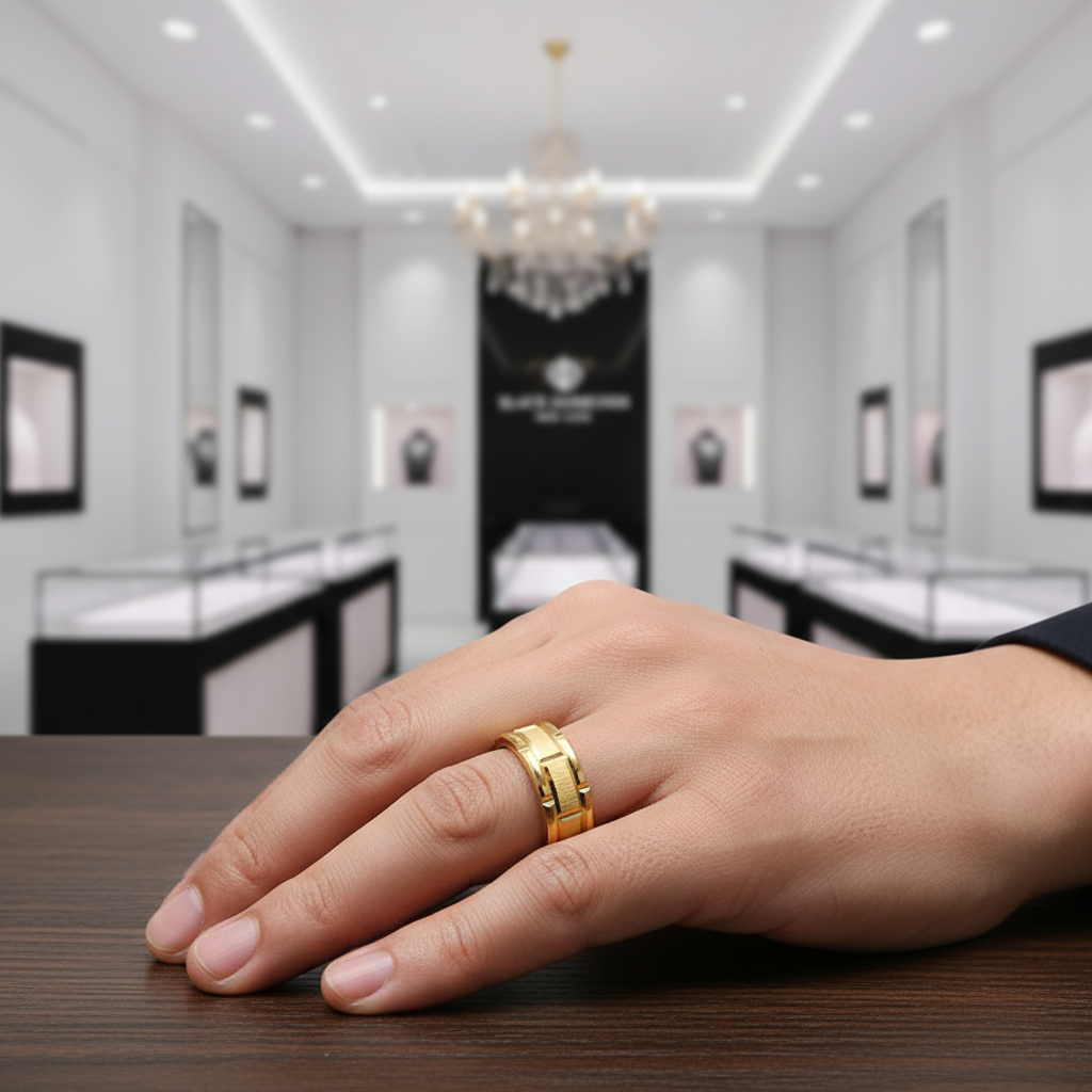 Men's Tungsten Wedding Band with Brick Pattern-Black Diamonds New York