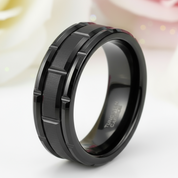 Men's Tungsten Wedding Band with Brick Pattern-Black Diamonds New York