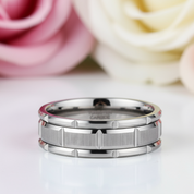 Men's Tungsten Wedding Band with Brick Pattern-Black Diamonds New York