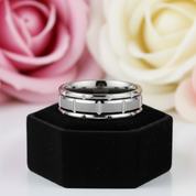 Men's Tungsten Wedding Band with Brick Pattern-Black Diamonds New York
