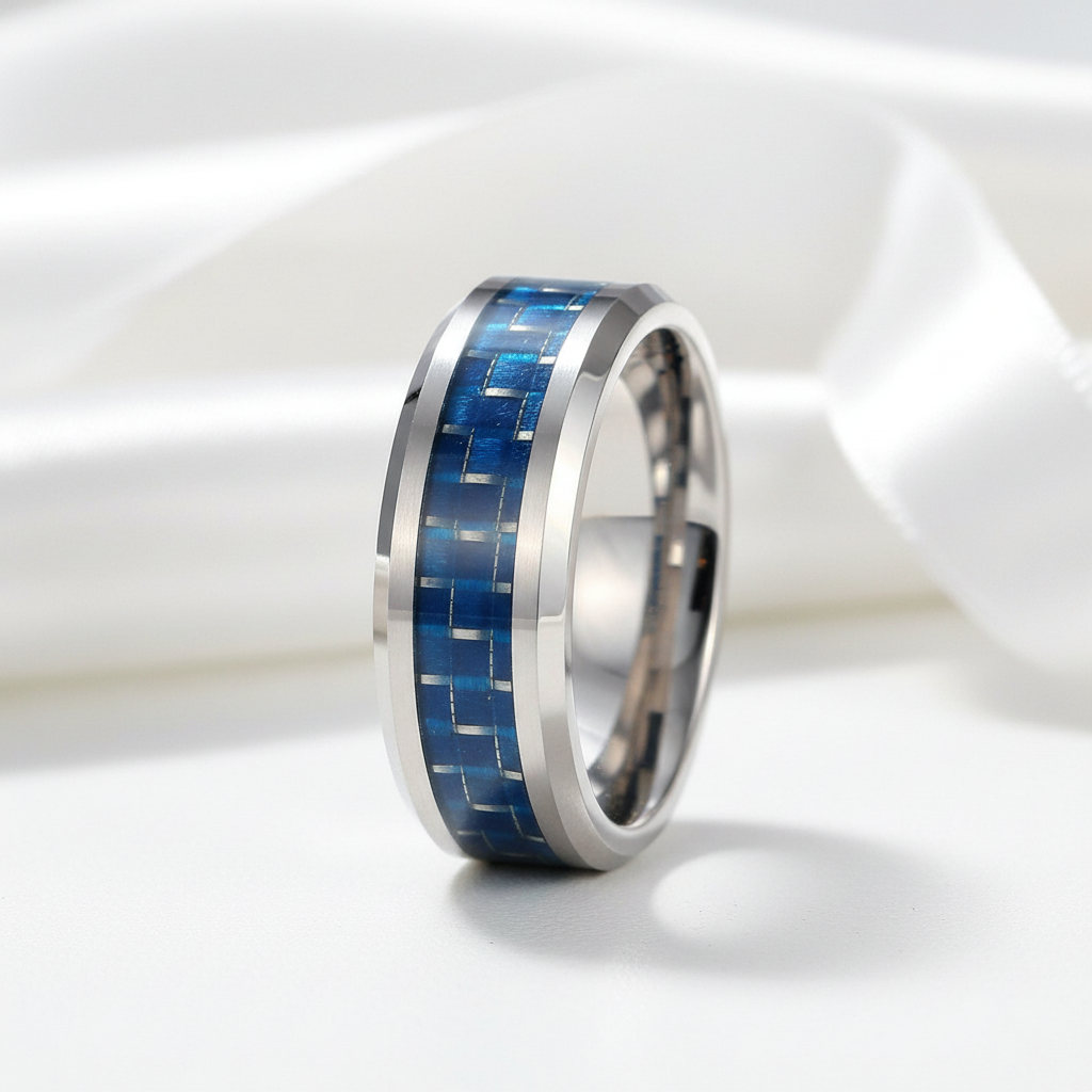 Men's Tungsten Wedding Band with Carbon Fiber-Black Diamonds New York