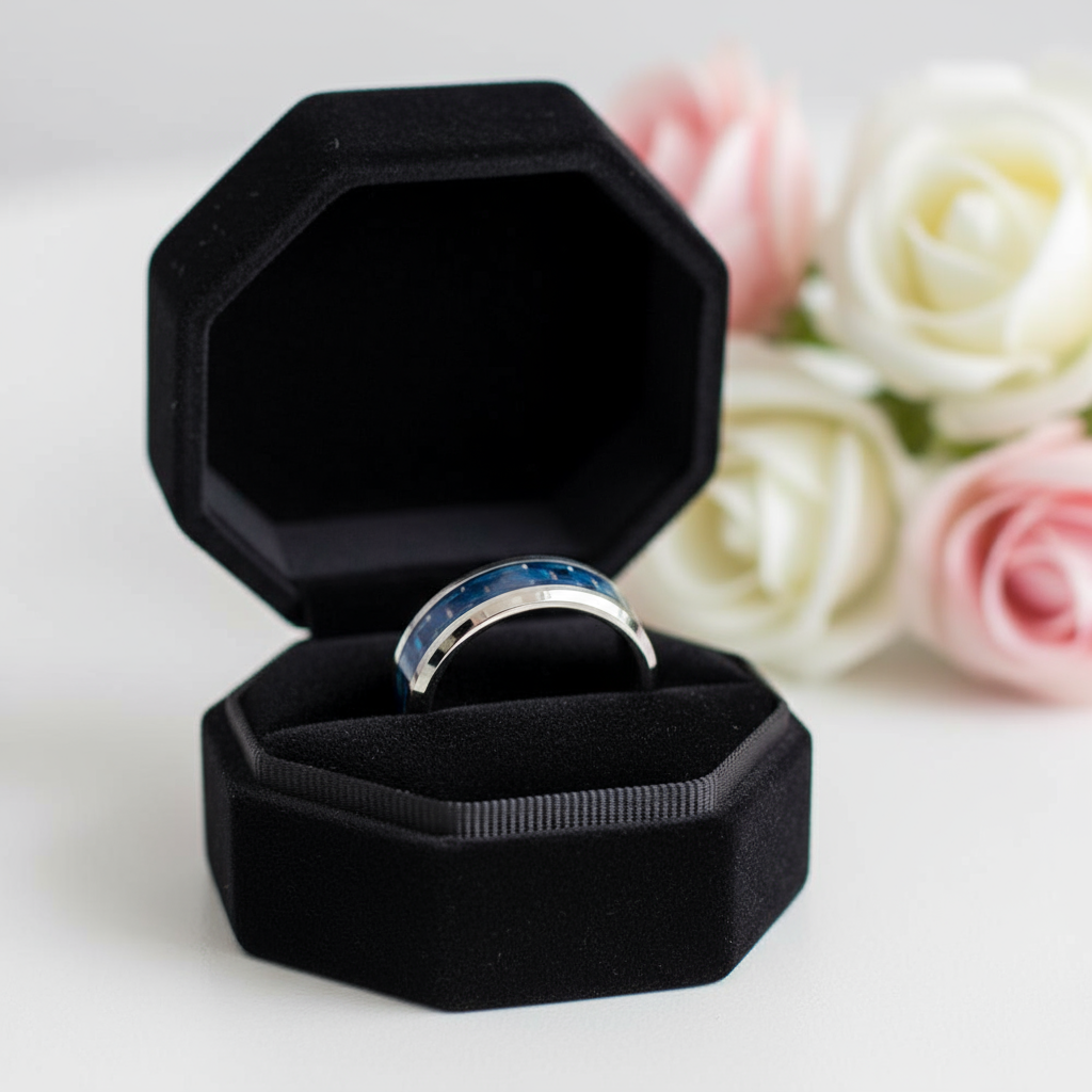 Men's Tungsten Wedding Band with Carbon Fiber-Black Diamonds New York