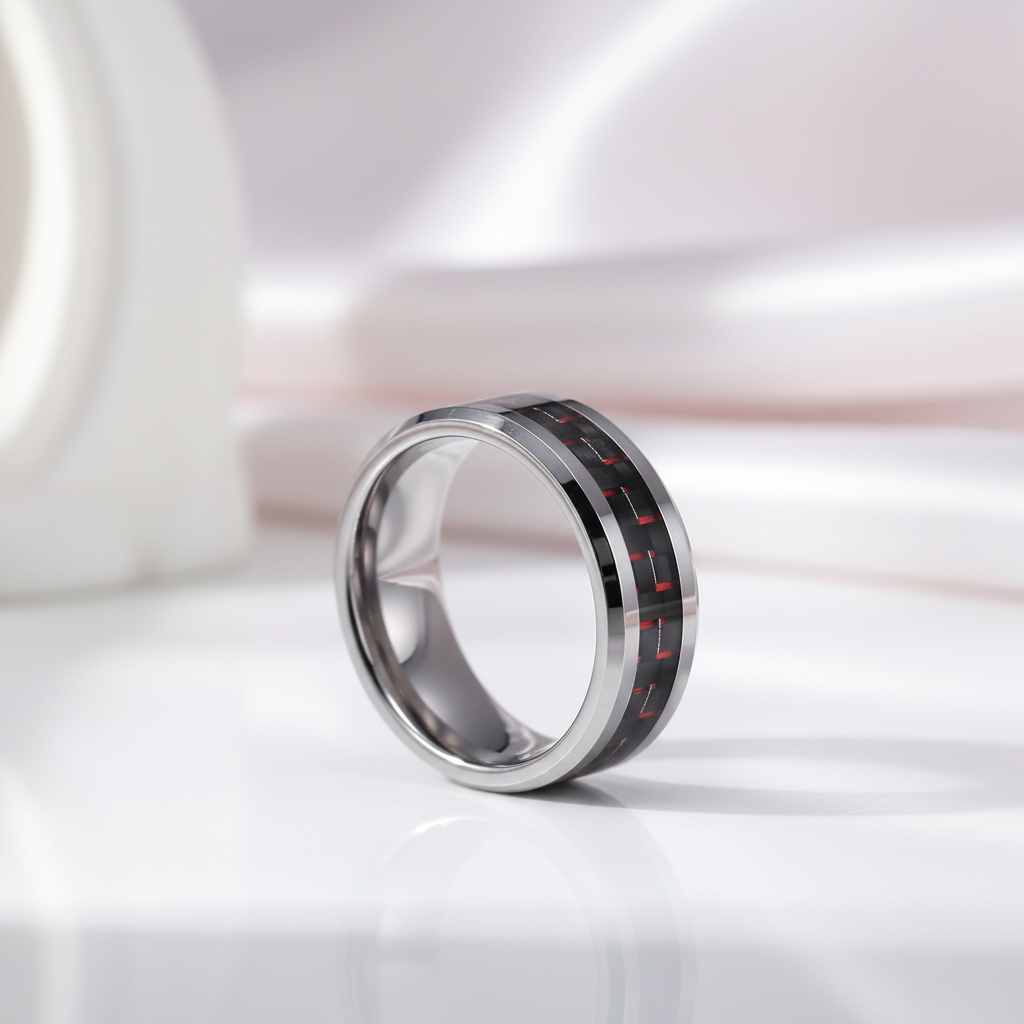 Men's Tungsten Wedding Band with Carbon Fiber-Black Diamonds New York