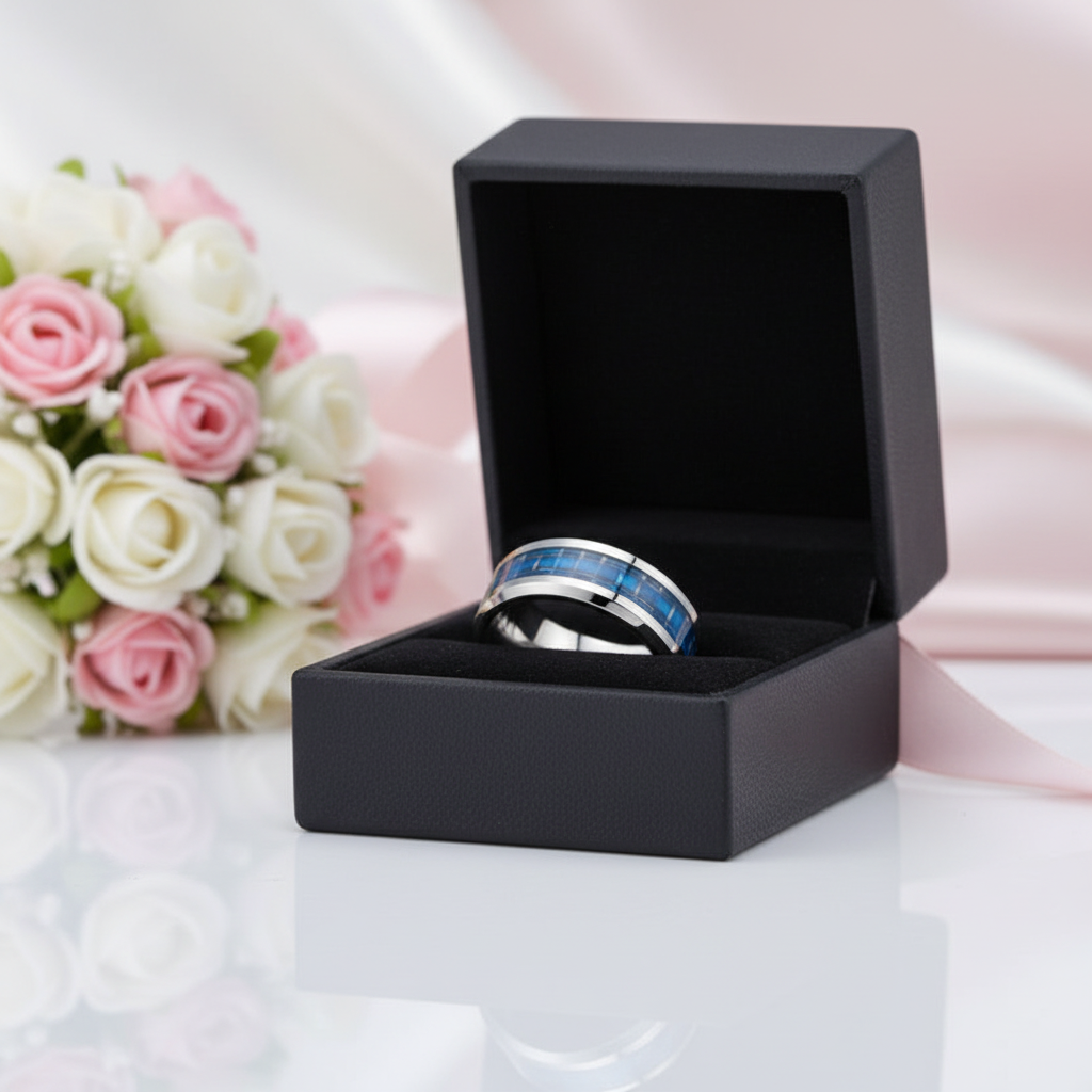 Men's Tungsten Wedding Band with Carbon Fiber-Black Diamonds New York