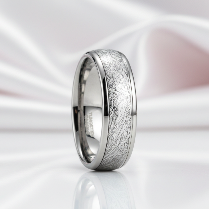 Men's Tungsten Wedding Band with Meteorite Inlay-Black Diamonds New York