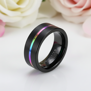 Men's Tungsten Wedding Band with Rainbow Line-Black Diamonds New York