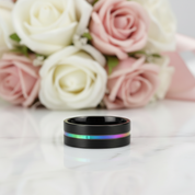 Men's Tungsten Wedding Band with Rainbow Line-Black Diamonds New York